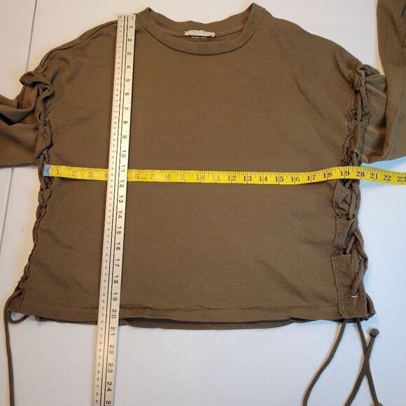 Zara Trafaluc Women's Small Brown Crewneck with Rope Tie Side Bell Sleeves - Picture 4 of 11